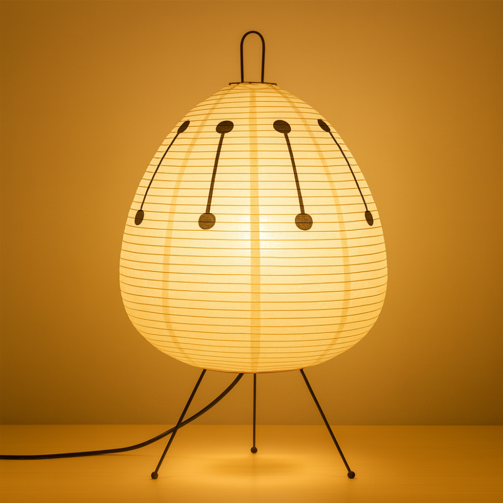 Lampă de masă japoneză din hârtie de orez - lumină caldă modernă, cadru din fier