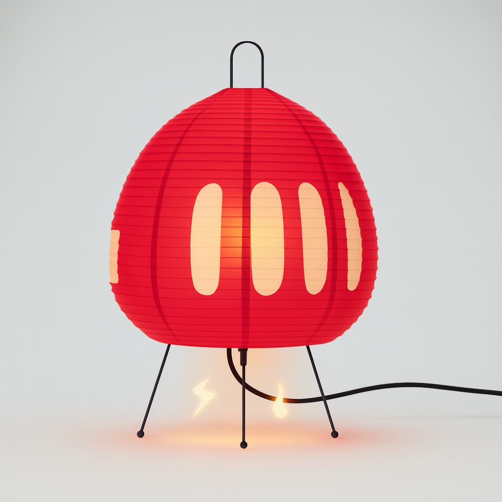 Lampă de masă japoneză din hârtie de orez - lumină caldă modernă, cadru din fier
