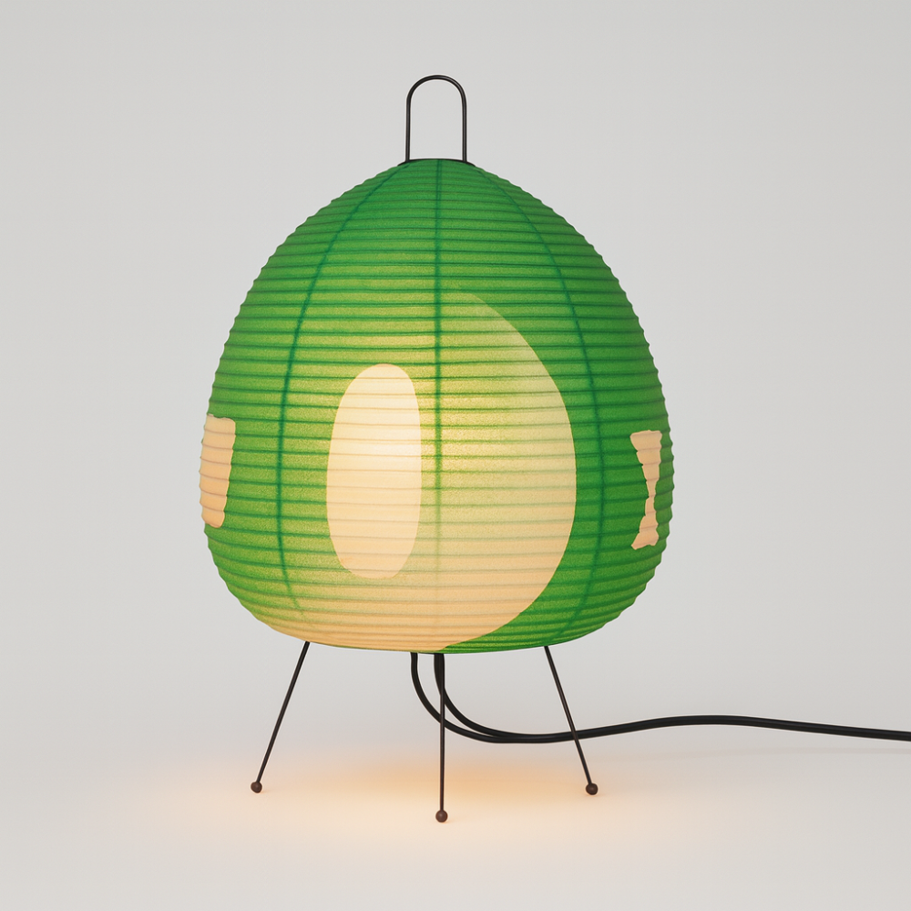 Lampă de masă japoneză din hârtie de orez - lumină caldă modernă, cadru din fier