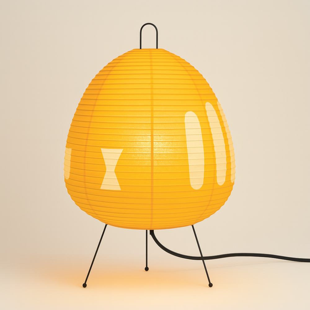 Lampă de masă japoneză din hârtie de orez - lumină caldă modernă, cadru din fier