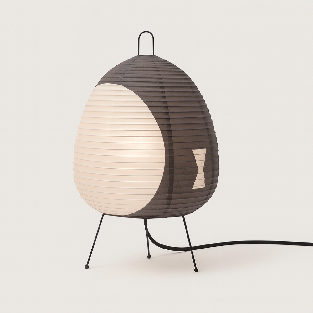 Lampă de masă japoneză din hârtie de orez - lumină caldă modernă, cadru din fier