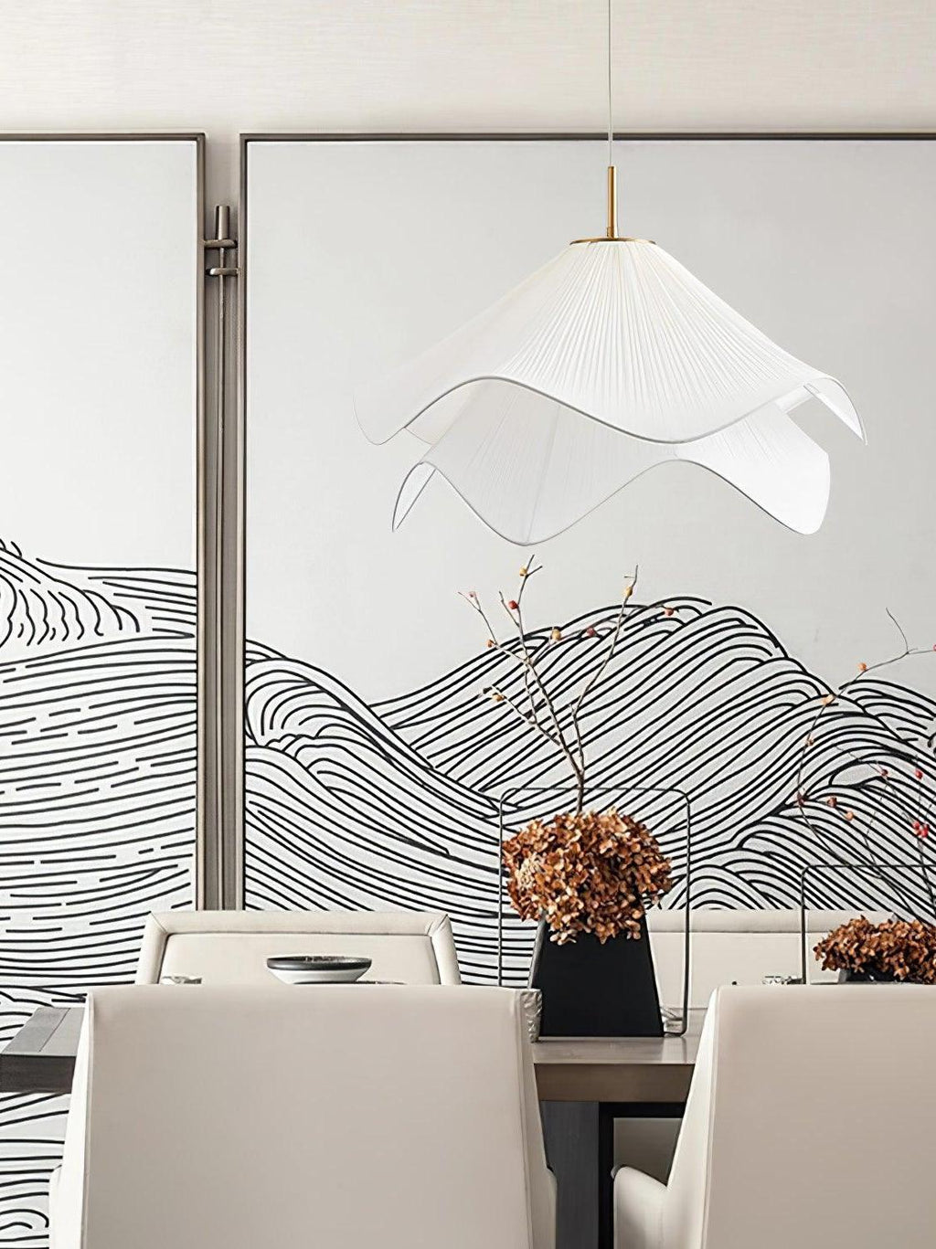 Oslan Contemporary Fabric Double-Layer Pleated Pendant – Bedroom or Café | Esilora