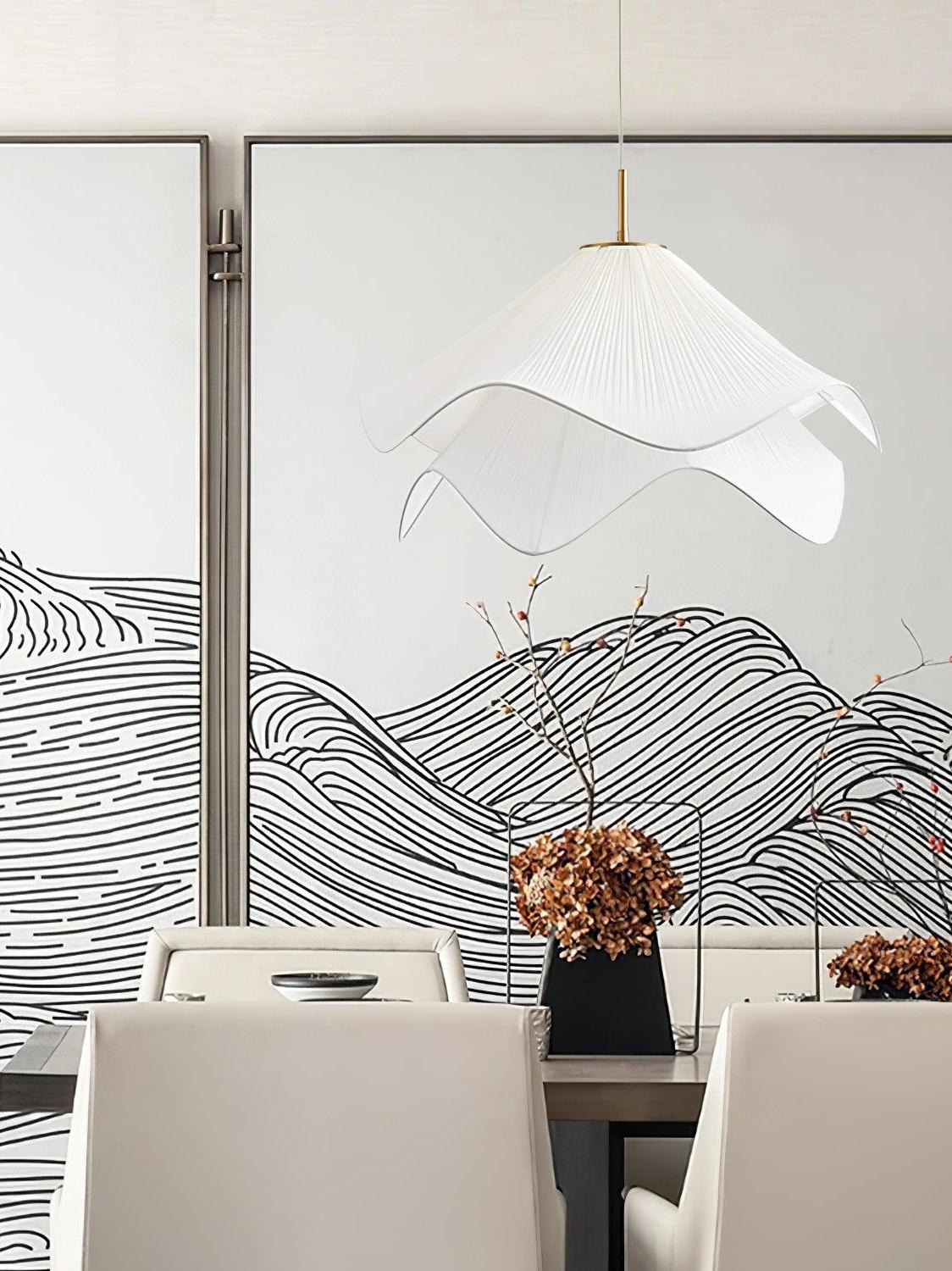 Oslan Contemporary Fabric Double-Layer Pleated Pendant – Bedroom or Café | Esilora