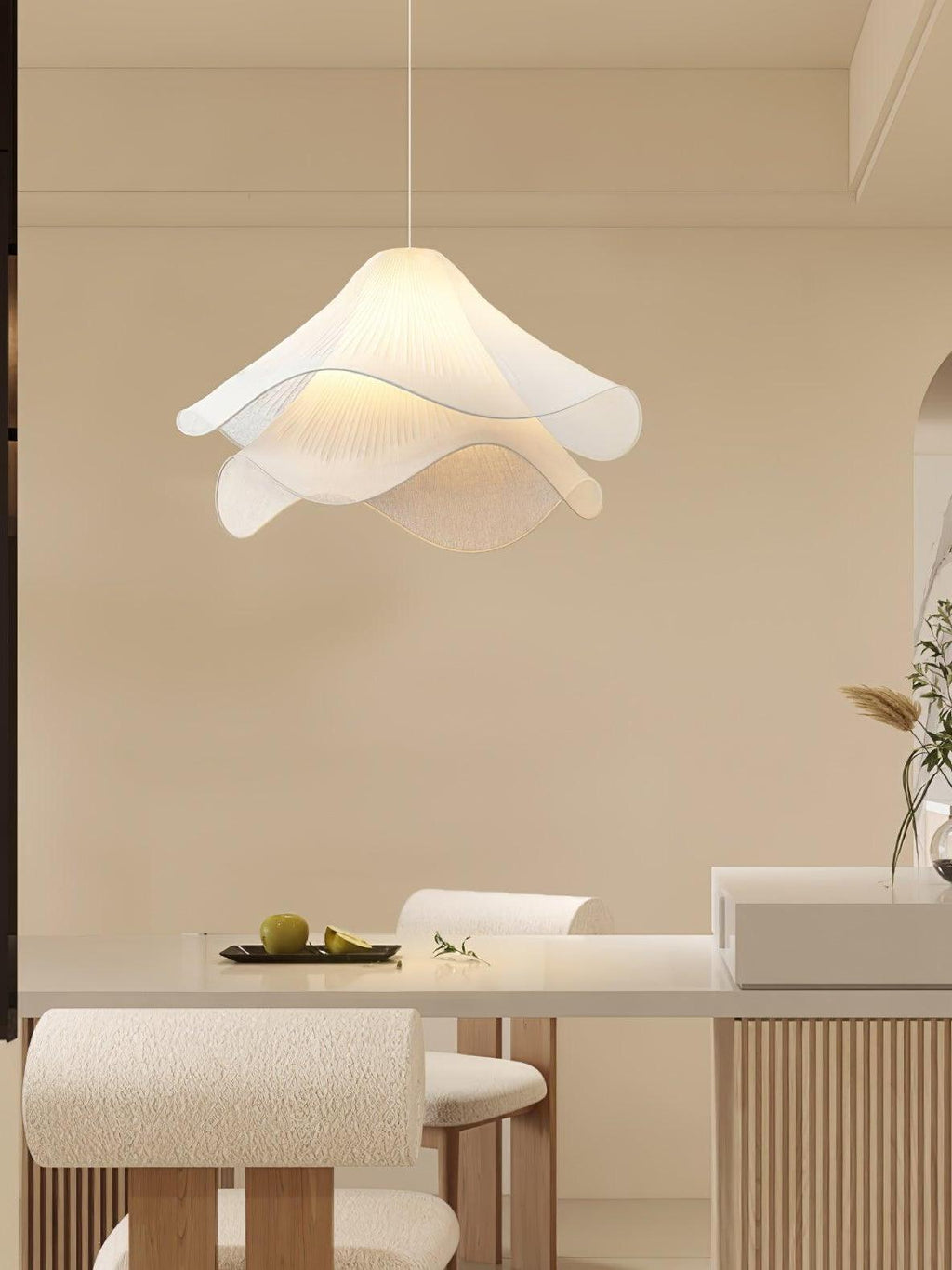 Oslan Contemporary Fabric Double-Layer Pleated Pendant – Bedroom or Café | Esilora