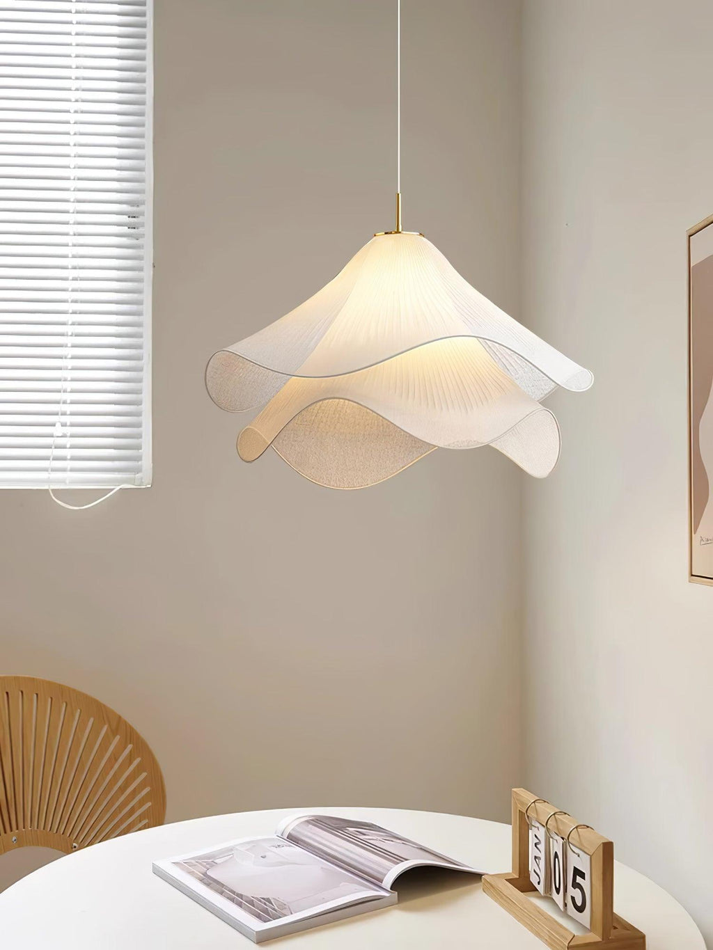 Oslan Contemporary Fabric Double-Layer Pleated Pendant – Bedroom or Café | Esilora