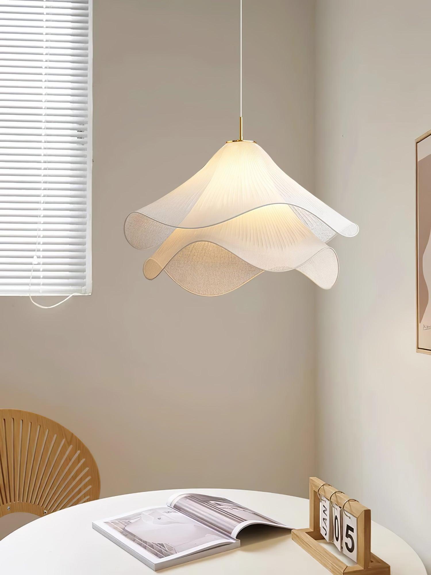 Oslan Contemporary Fabric Double-Layer Pleated Pendant – Bedroom or Café | Esilora