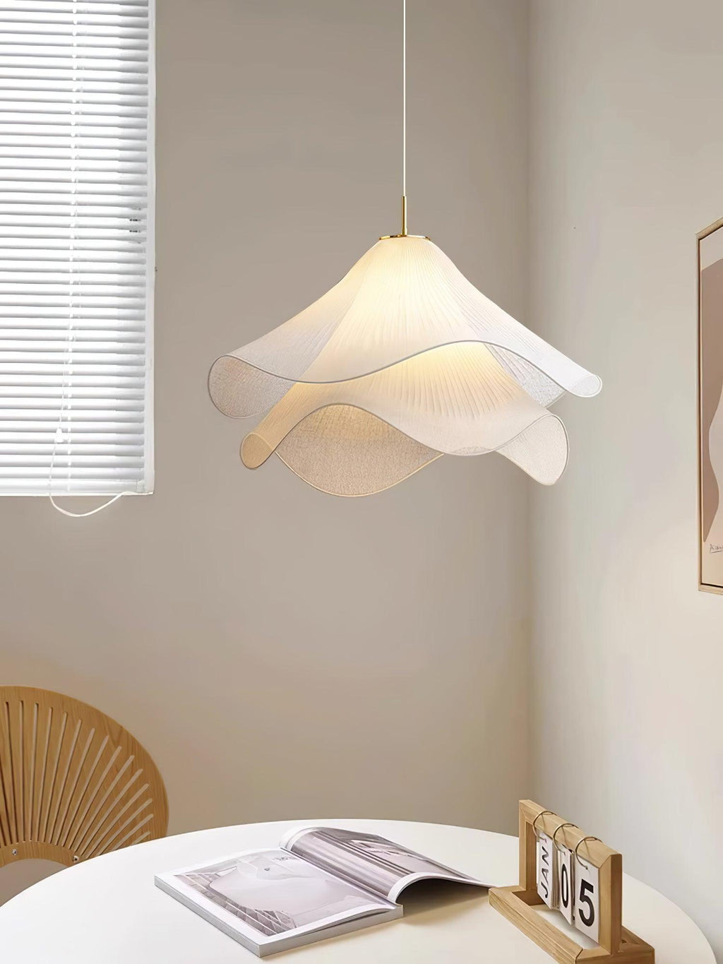 Oslan Contemporary Fabric Double-Layer Pleated Pendant – Bedroom or Café | Esilora