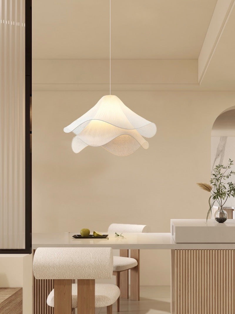 Oslan Contemporary Fabric Double-Layer Pleated Pendant – Bedroom or Café | Esilora