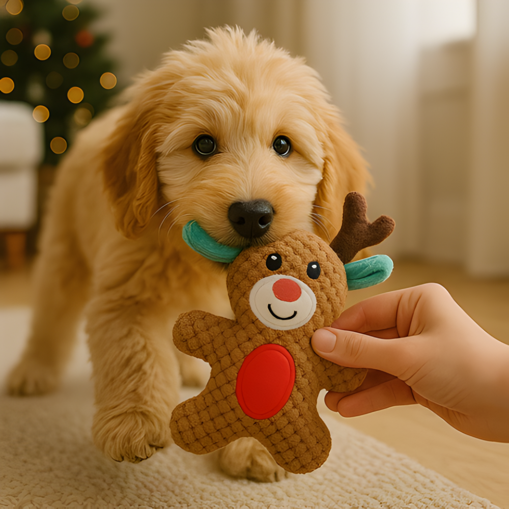 Pachet de 5 jucării de sărbători JinglePaws pentru ros și alint - Cu chițăitoare