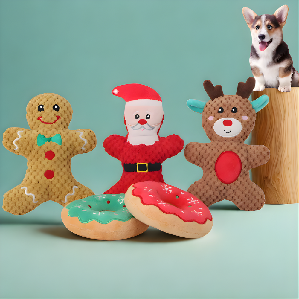 Pachet de 5 jucării de sărbători JinglePaws pentru ros și alint - Cu chițăitoare