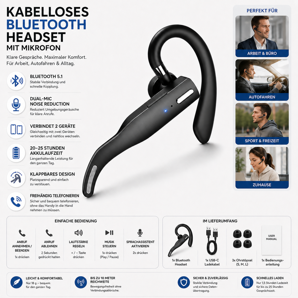 Cuffie Bluetooth wireless - Più microfoni, chiamate nitide
