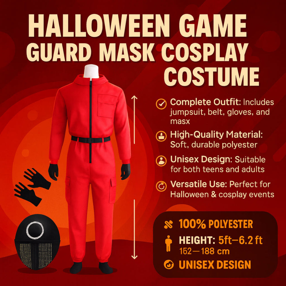 ユニセックス赤いジャンプスーツとマスク - ハロウィンのコスプレ衣装