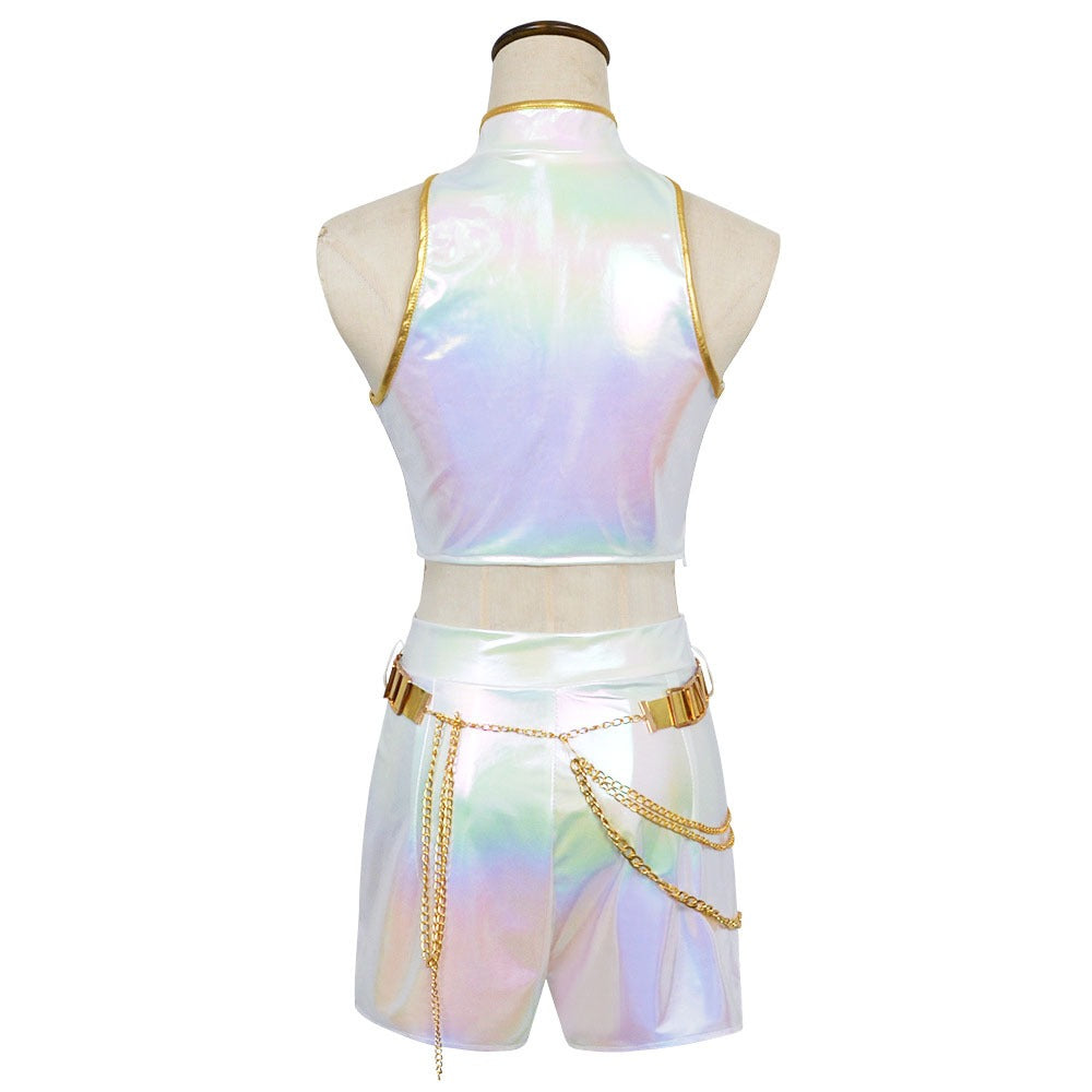 Costum alb de dans pentru copii — Set din două piese din piele PU lucioasă