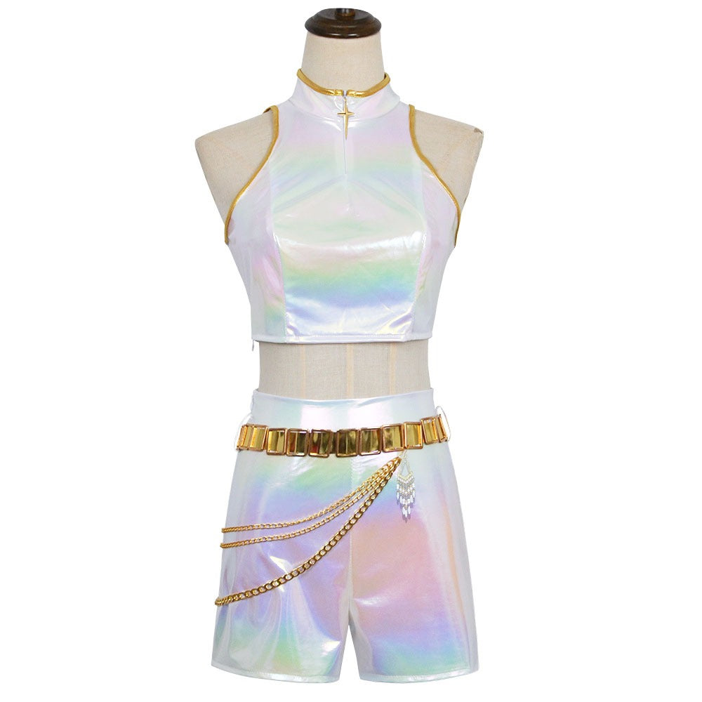 Costum alb de dans pentru copii — Set din două piese din piele PU lucioasă