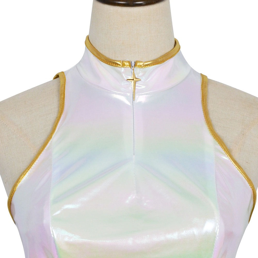 Costum alb de dans pentru copii — Set din două piese din piele PU lucioasă