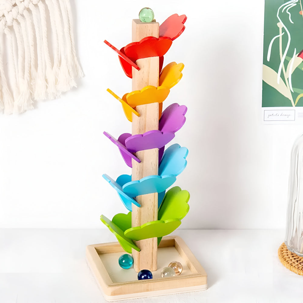 Pistă de bile din lemn - set Montessori pentru copii