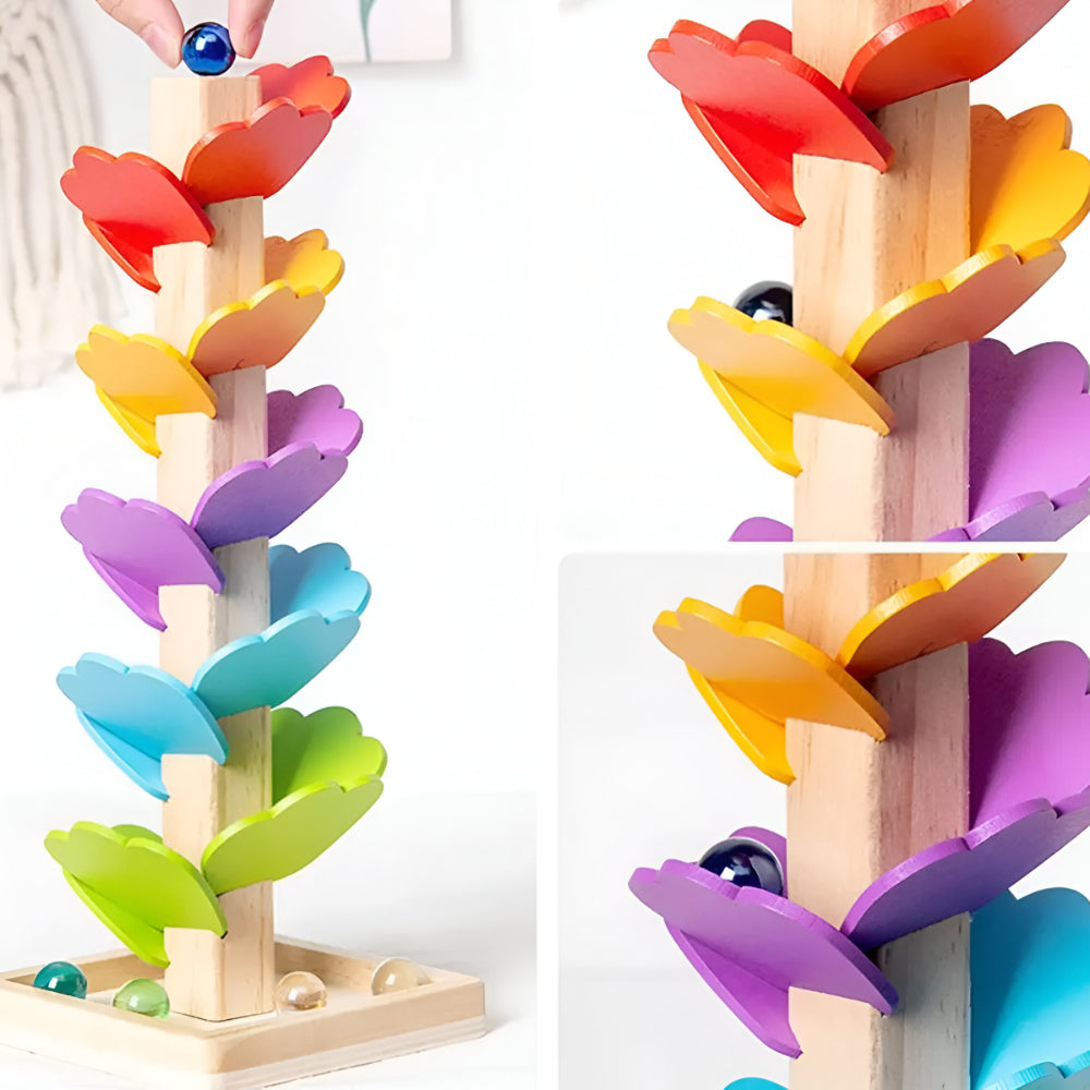 Pistă de bile din lemn - set Montessori pentru copii