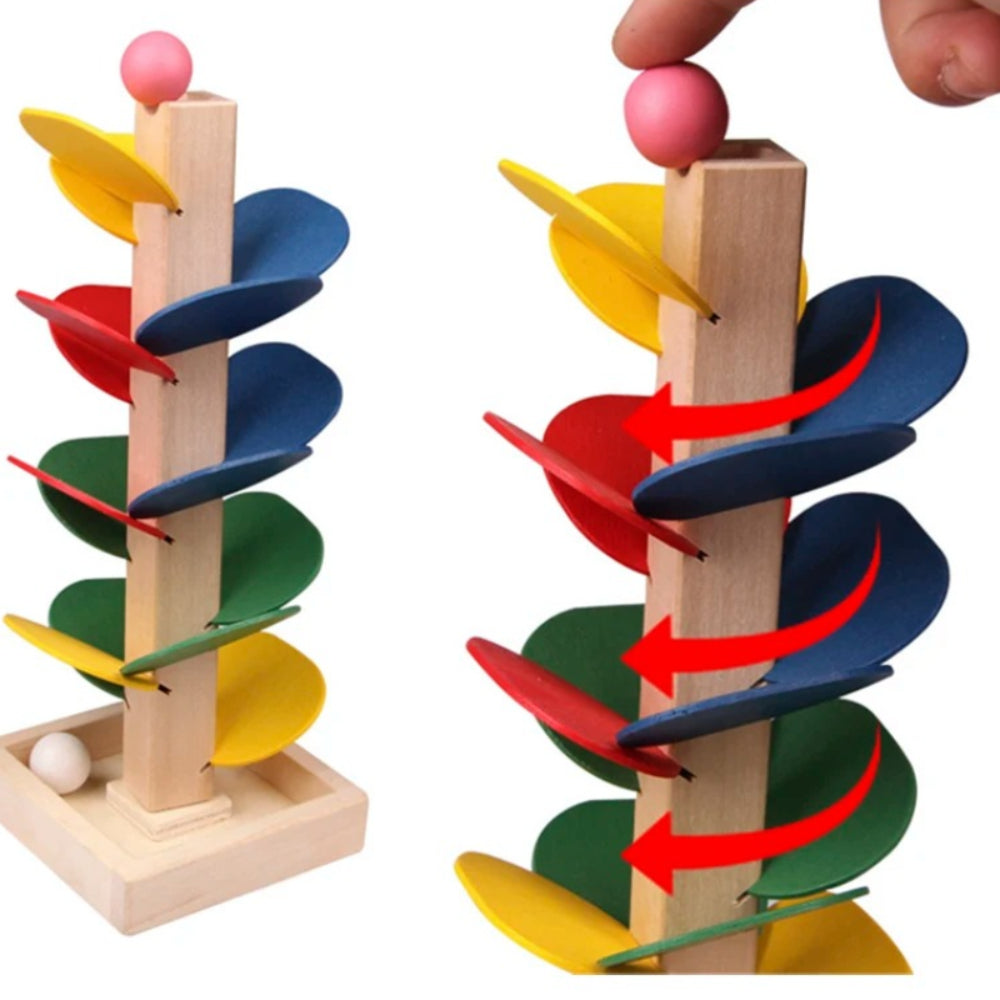 Turn din lemn pentru pistă de bile Montessori - platformă cu pistă înaltă de 30cm