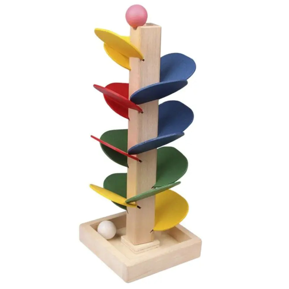 Turn din lemn pentru pistă de bile Montessori - platformă cu pistă înaltă de 30cm