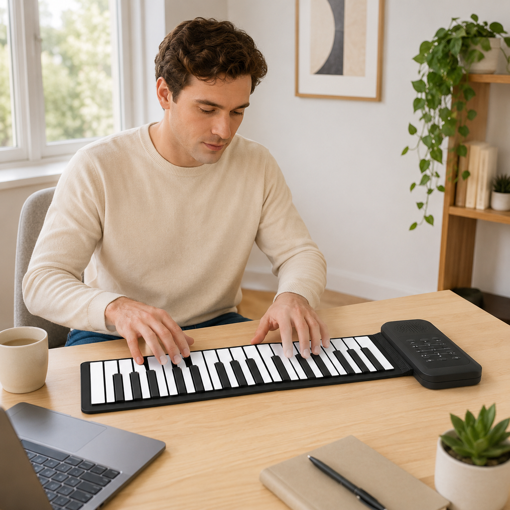 Piano souple enroulable pour débutants - 61 touches, haut-parleur intégré
