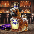 Decantor pentru whisky din sticlă de cristal, cu câine sculptat