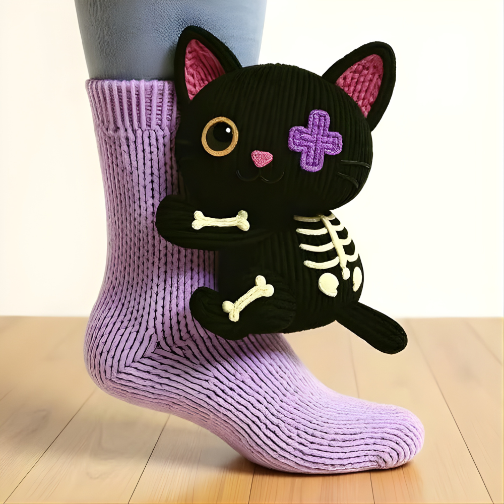 Állatmintás téli házizokni - unisex, plüss kényelem
