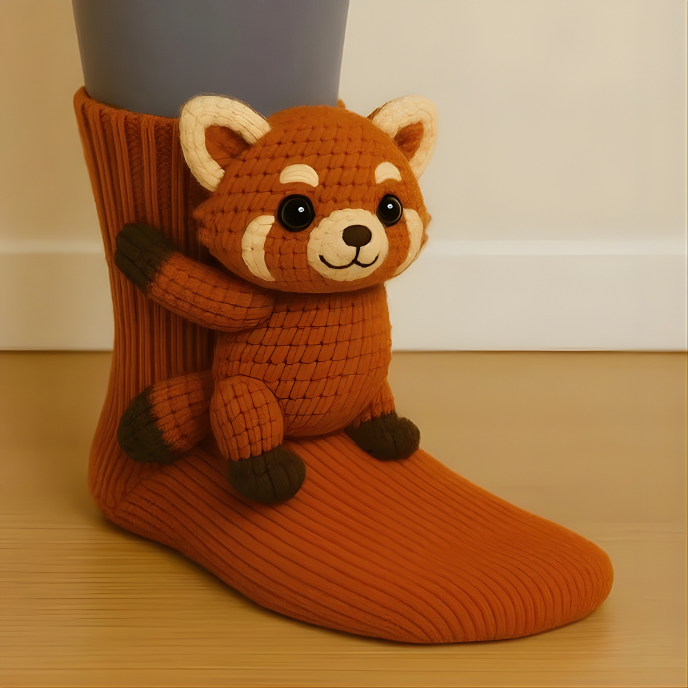 Állatmintás téli házizokni - unisex, plüss kényelem