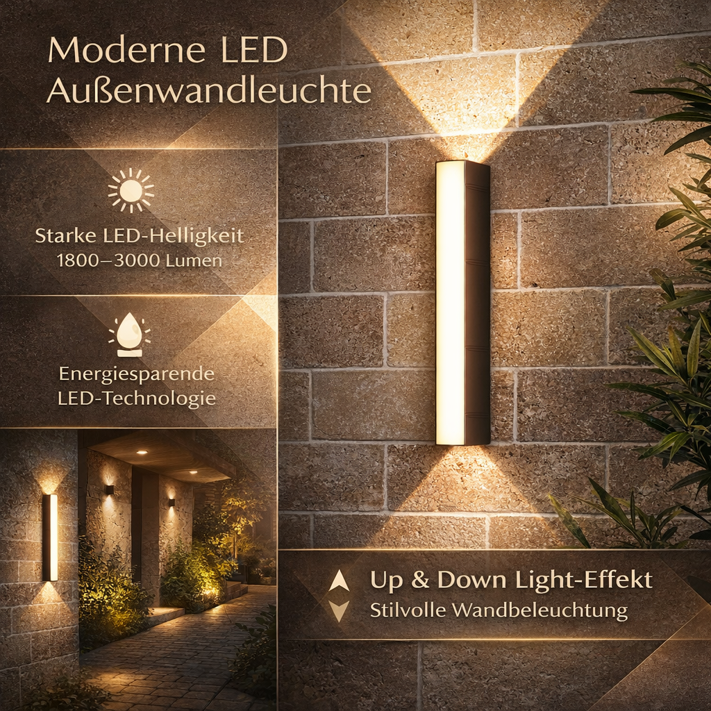 Lampă de perete LED metalică, rezistentă la intemperii — design modern pentru exterior
