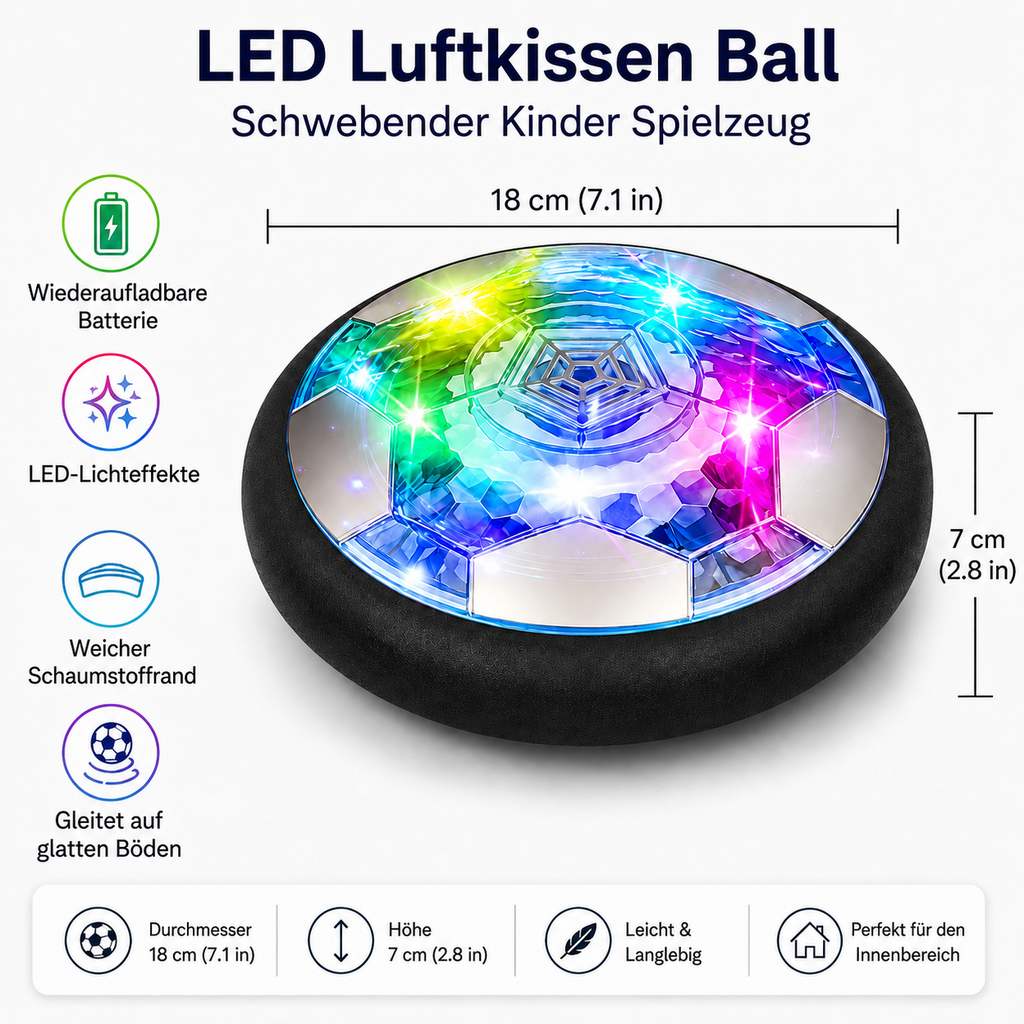 Ballon de football LED à coussin d'air - Jouet flottant d'intérieur pour enfants