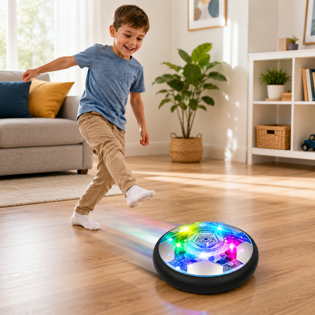 Ballon de football LED à coussin d'air - Jouet flottant d'intérieur pour enfants