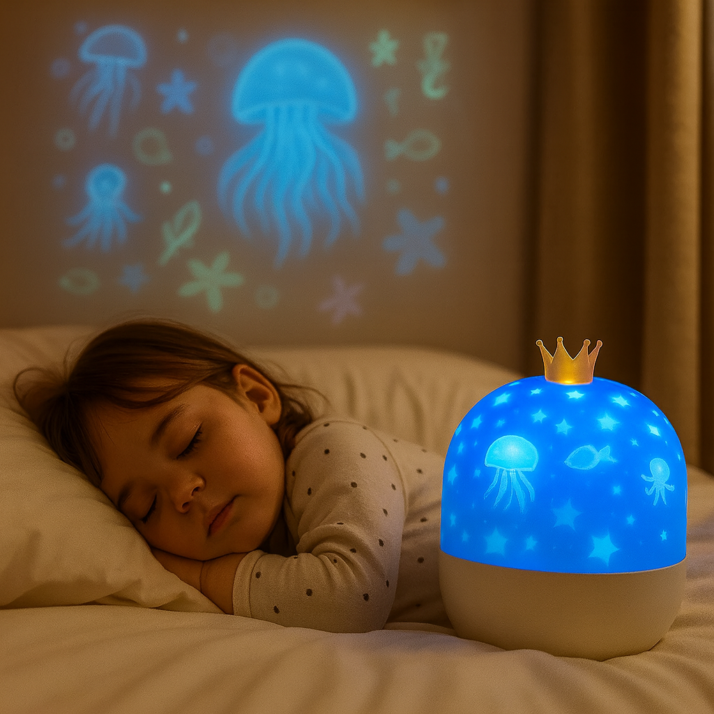 Lampă-proiector LED pentru lampă de veghe - compactă, cu modele schimbătoare și sunet relaxant