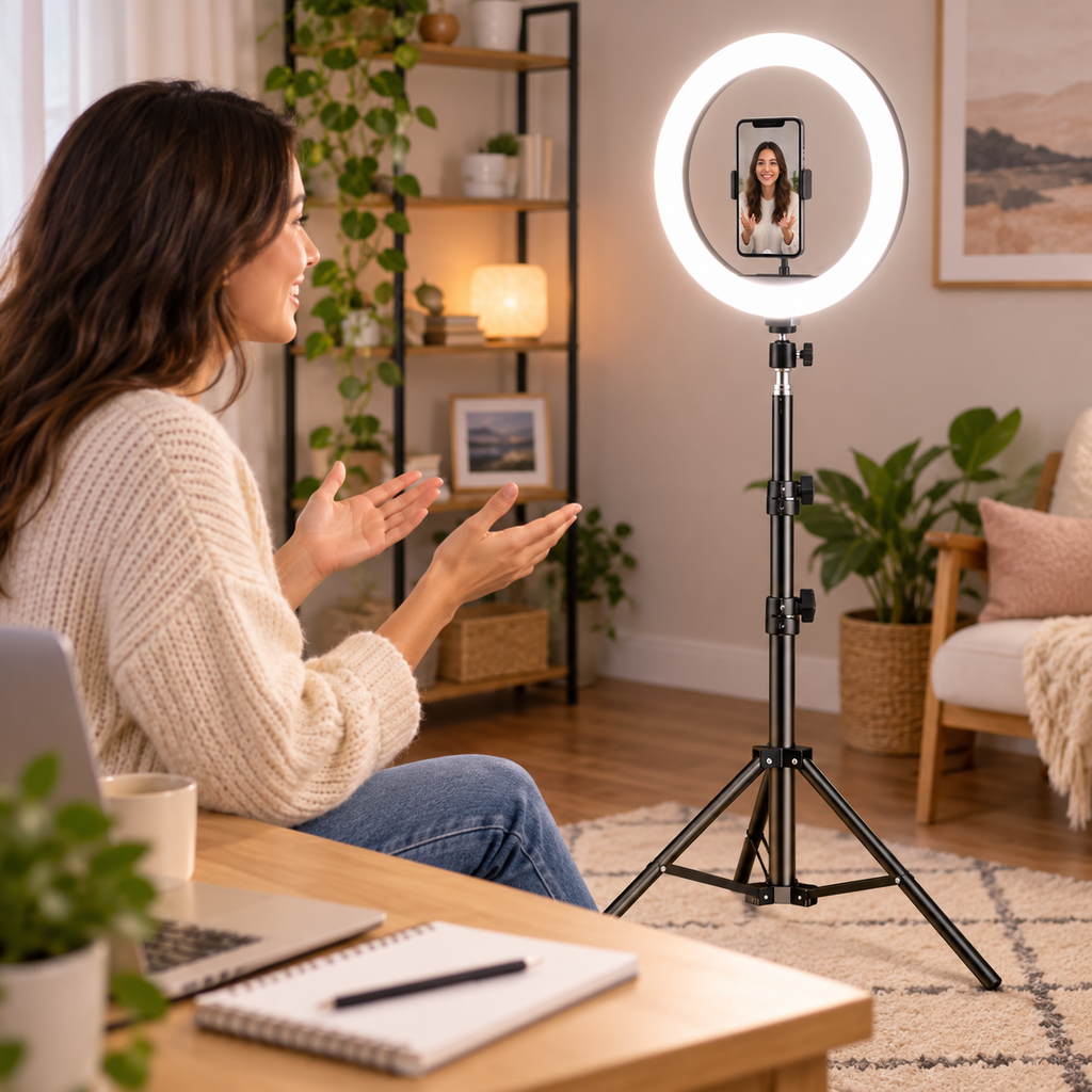 Anneau lumineux LED pour la photographie - Trépied réglable en hauteur