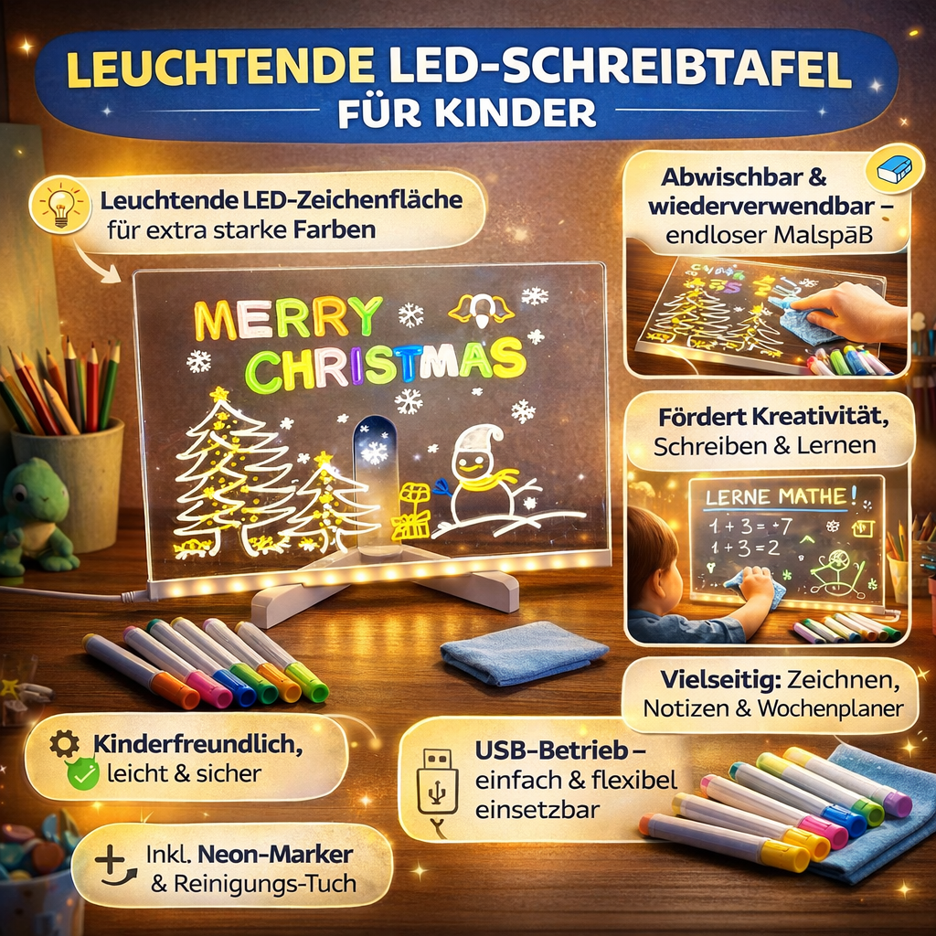 Planșă de desen luminoasă cu LED, alimentată prin USB, pentru copii