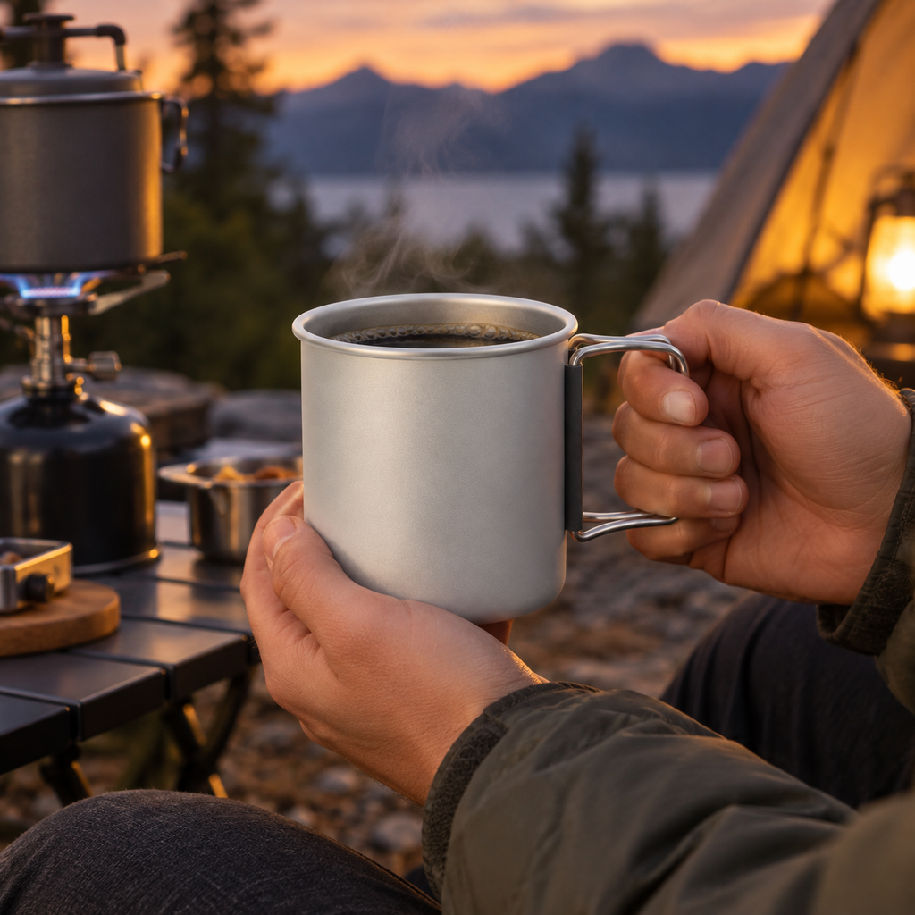 Taza de camping ligera de aluminio de 300 ml — vaso de viaje duradero