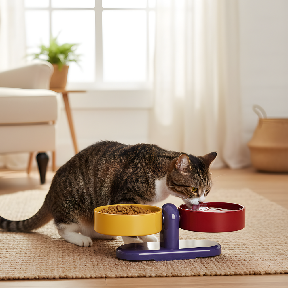 LiftBowl 高さ調節式ペット用2連食器 - 高床タイプ
