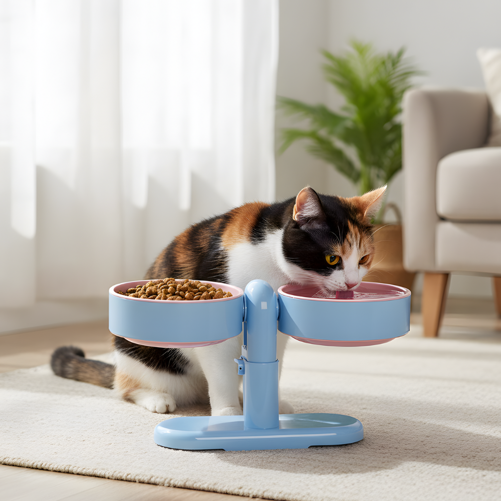 LiftBowl 高さ調節式ペット用2連食器 - 高床タイプ