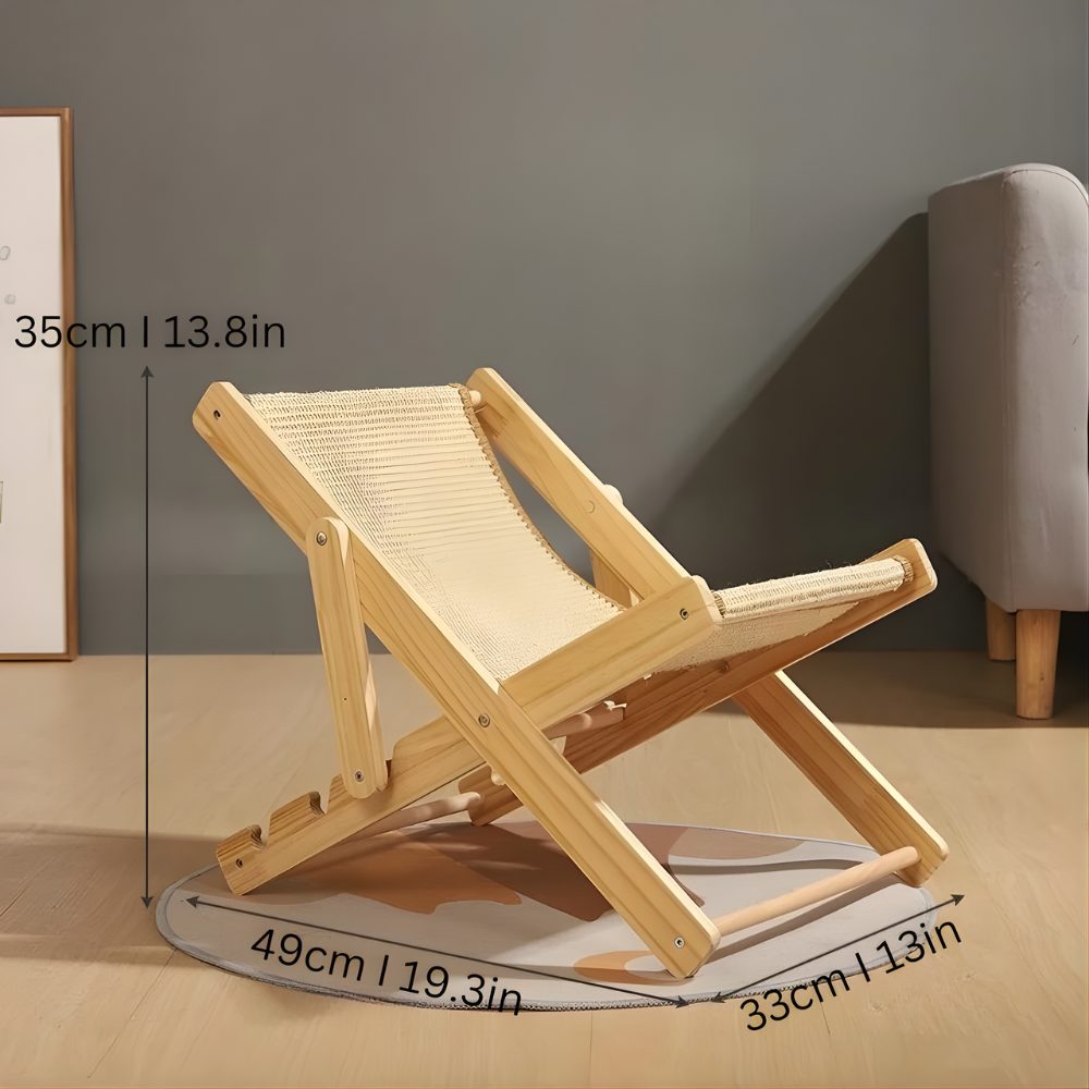 Fotoliu reclinabil din lemn LoungeCraft pentru pisici - Covoraș de zgâriat integrat