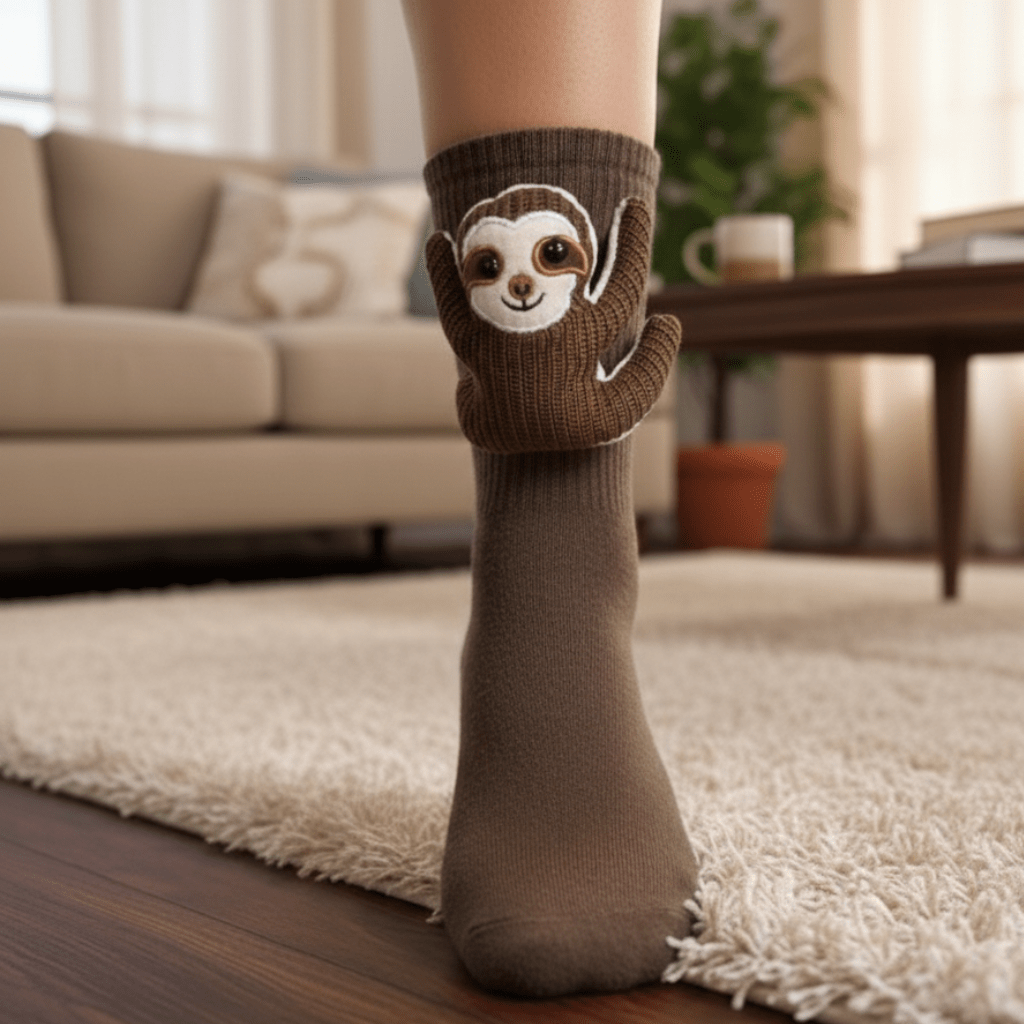 גרבי בית CozyNest להירגעות בבית, עם עיטור תלת־ממדי של חיה וסוליה מונעת החלקה