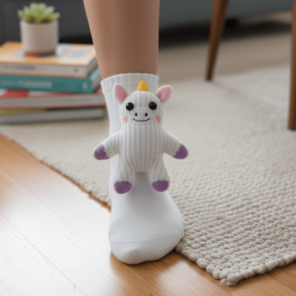 גרבי בית CozyNest להירגעות בבית, עם עיטור תלת־ממדי של חיה וסוליה מונעת החלקה