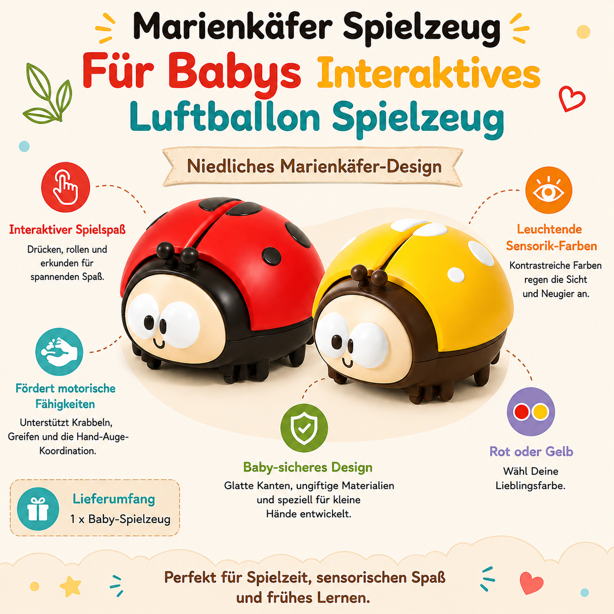 Interaktives Marienkäfer-Ballonspielzeug für Babys – Sinnesanregendes Spiel