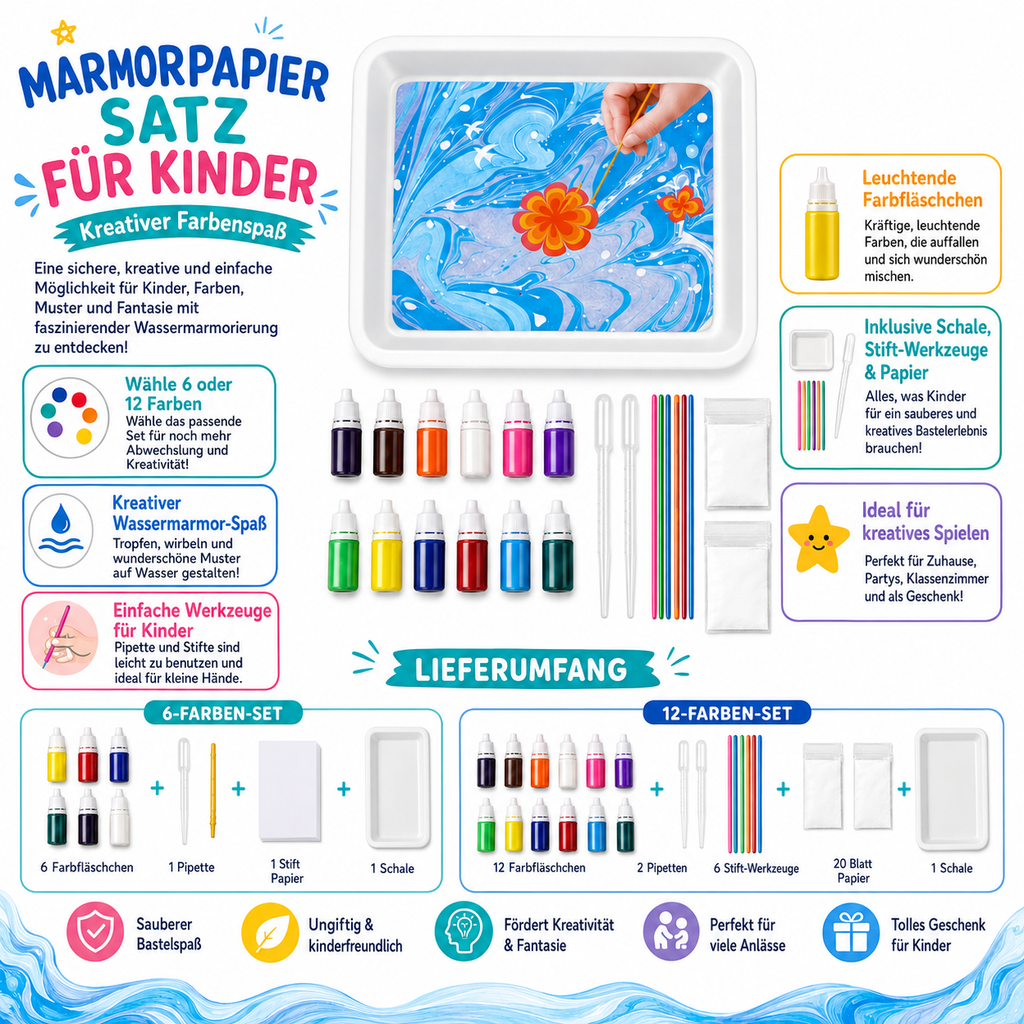 Set de hârtie pentru marmorat pentru copii — Kit colorat pentru proiecte artistice