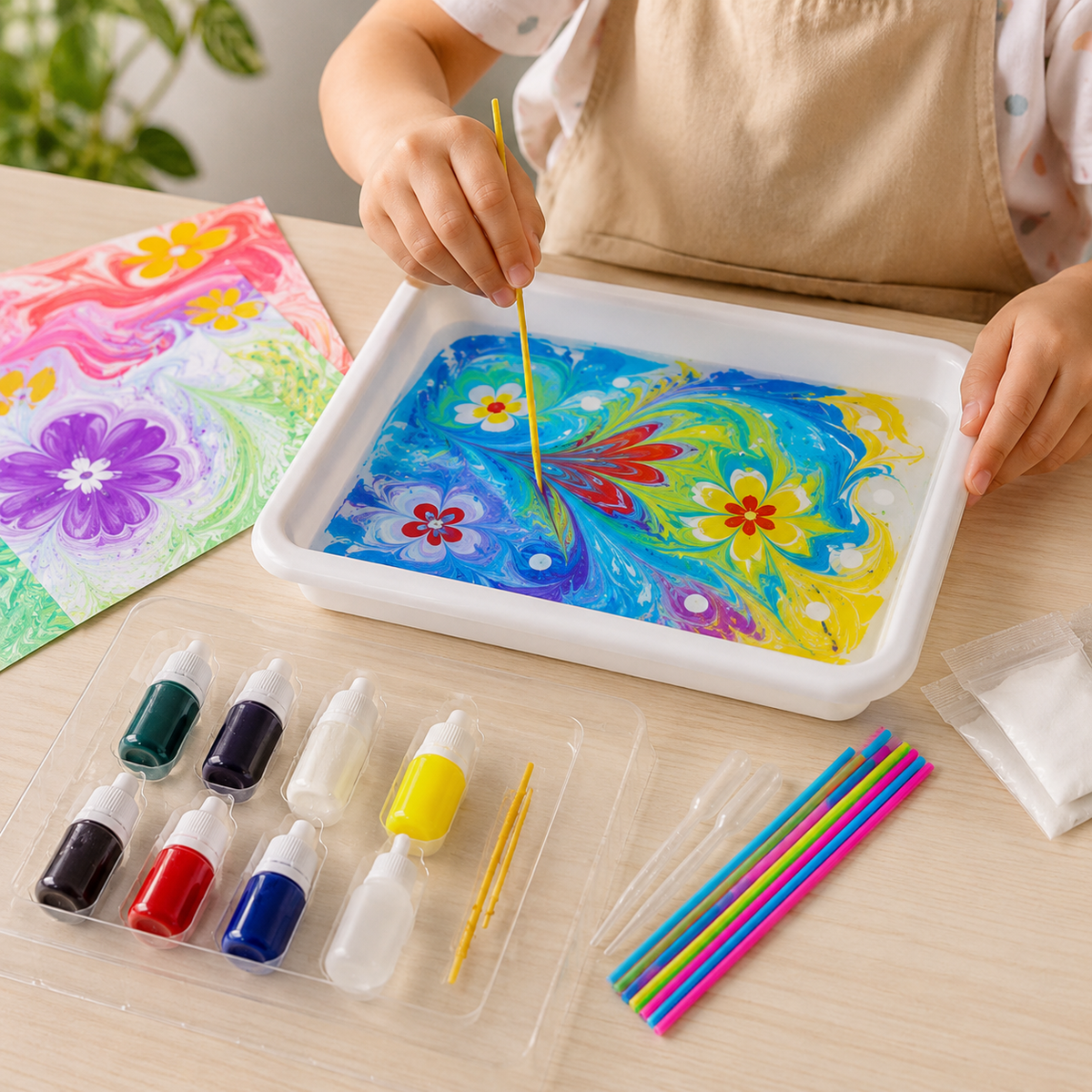 Set de hârtie pentru marmorat pentru copii — Kit colorat pentru proiecte artistice