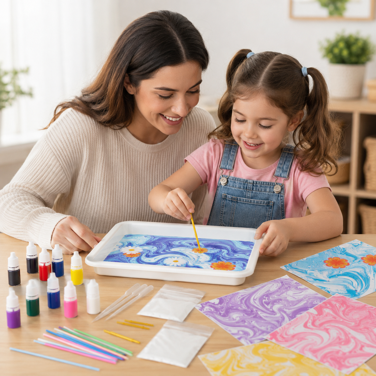 Set de hârtie pentru marmorat pentru copii — Kit colorat pentru proiecte artistice