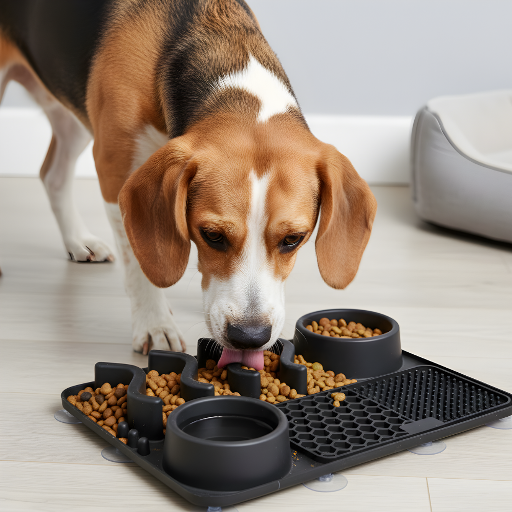 Tavă de hrănire lentă MealMaze — Hrănitor texturat pentru animale, cu mai multe zone