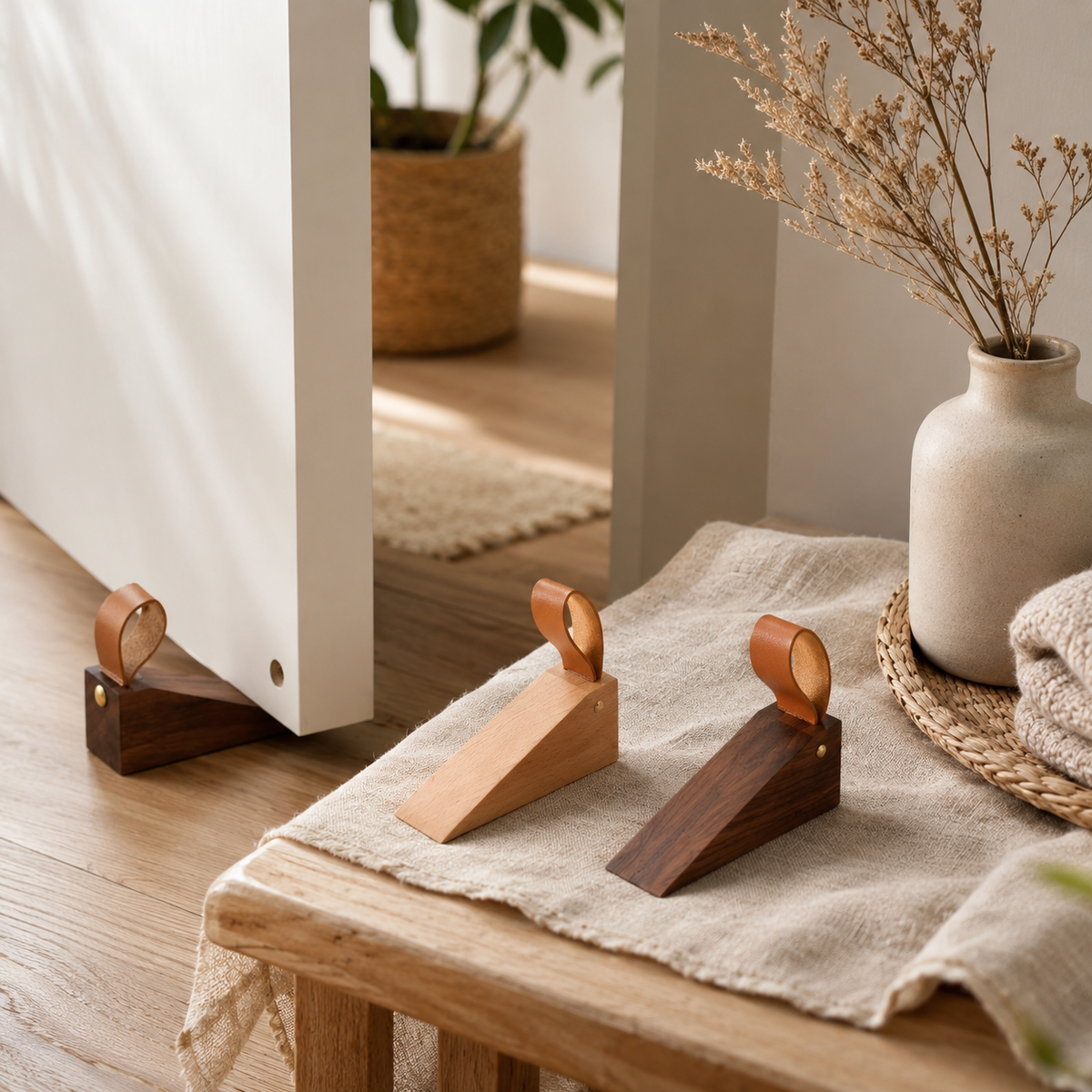 Butoir de porte minimaliste en bois - Adhérence antidérapante pour carrelage