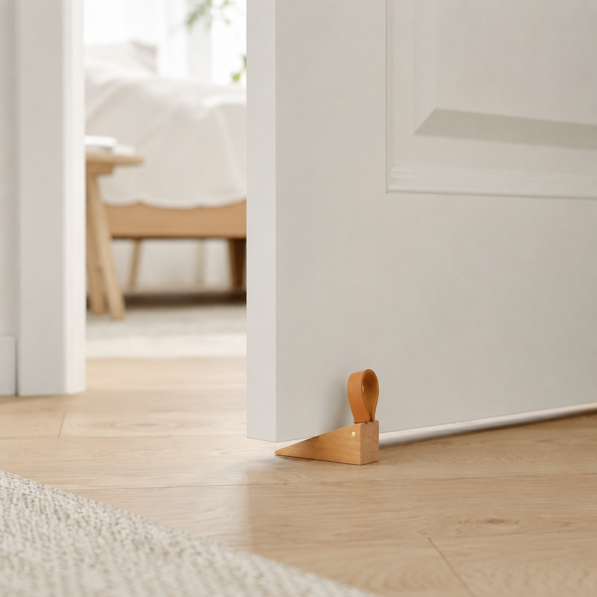 Butoir de porte minimaliste en bois - Adhérence antidérapante pour carrelage