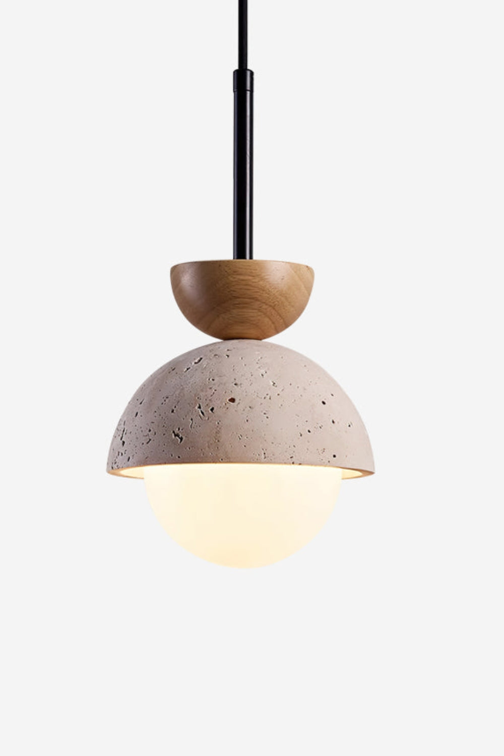 Modern Minimalist Hemisphere Travertine Wood Pendant Lamp | Esilora