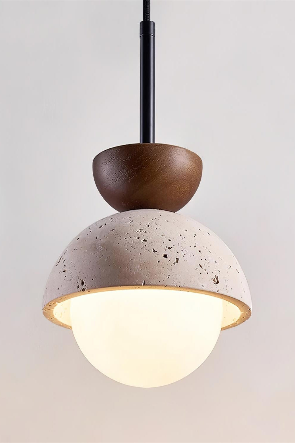 Modern Minimalist Hemisphere Travertine Wood Pendant Lamp | Esilora