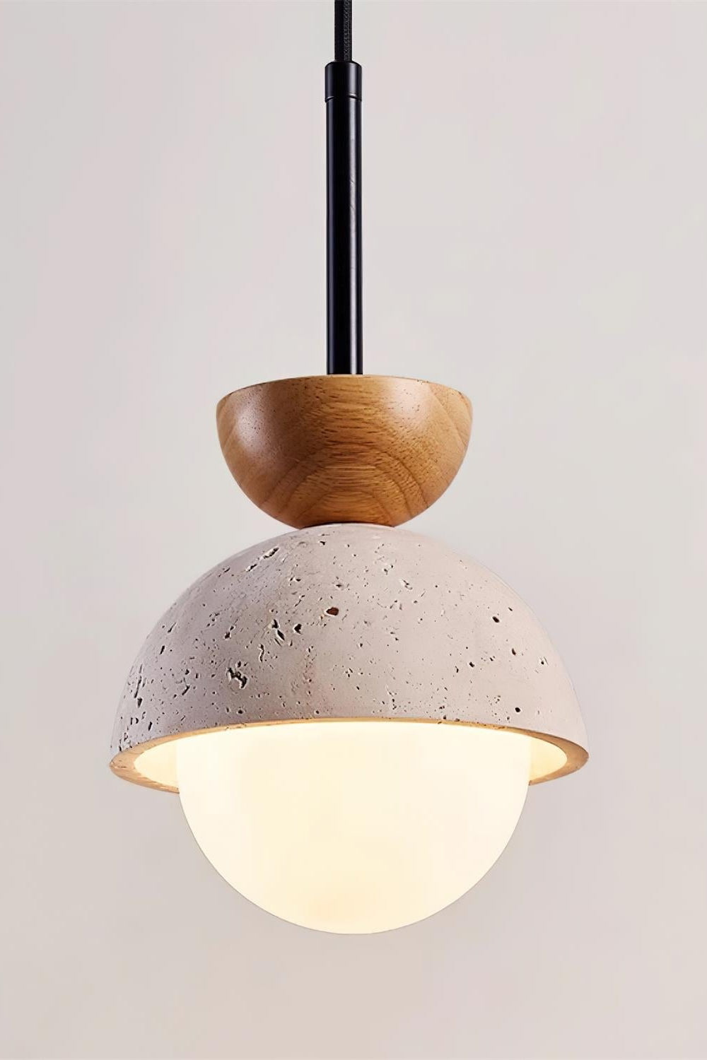 Modern Minimalist Hemisphere Travertine Wood Pendant Lamp | Esilora