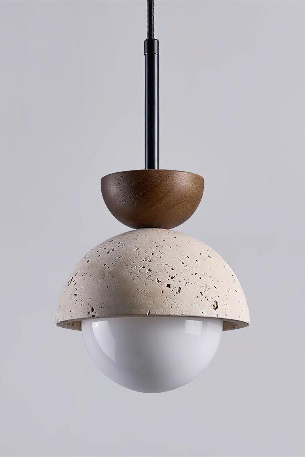 Modern Minimalist Hemisphere Travertine Wood Pendant Lamp | Esilora